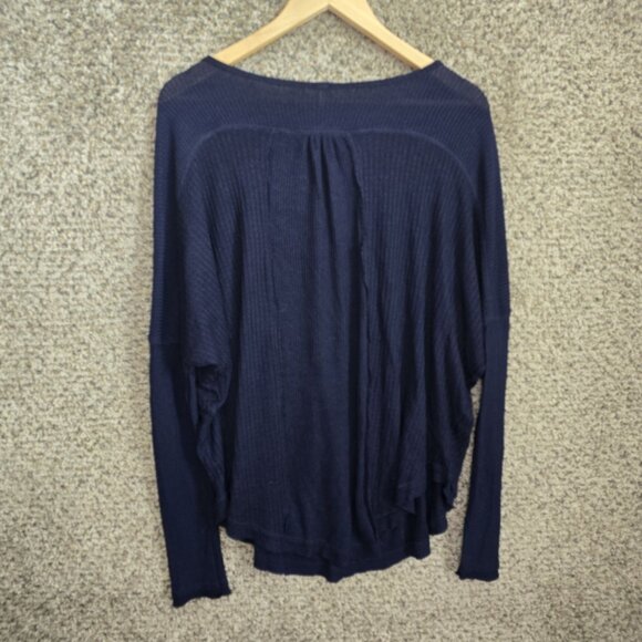 Free People Leo Henley Top Womens Small Blue Oversized Waffle Knit Thermal - Picture 7 of 7